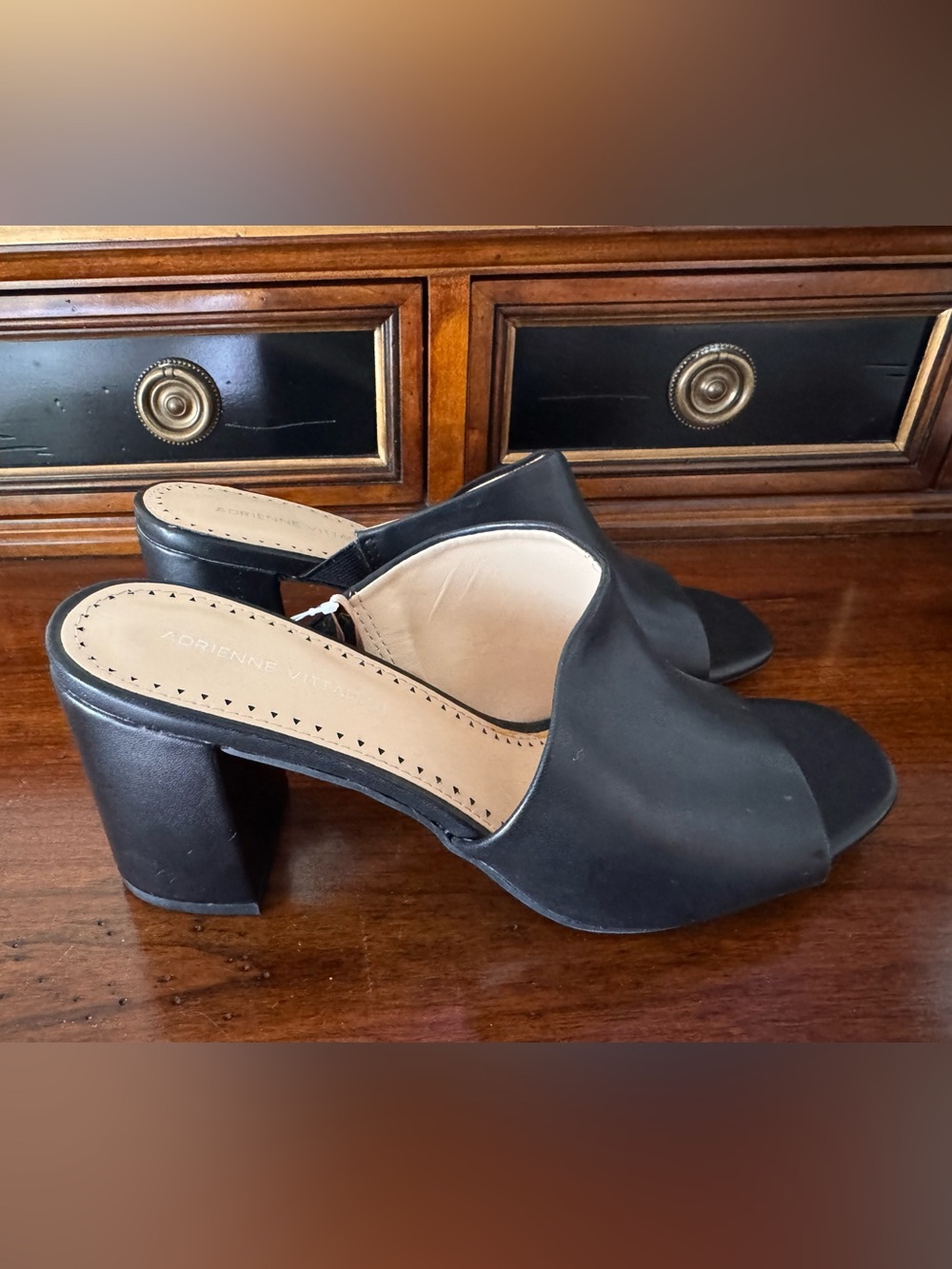 Adrienne Vittadini Black asymmetrical Open-Toe Block Heel Mule Sandals